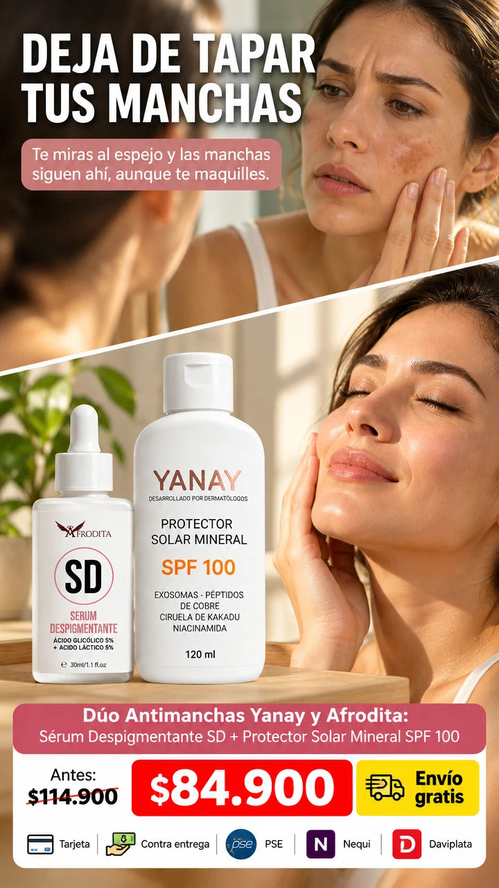 Dúo Antimanchas Yanay y Afrodita: Sérum Despigmentante SD + Protector Solar Mineral SPF 100